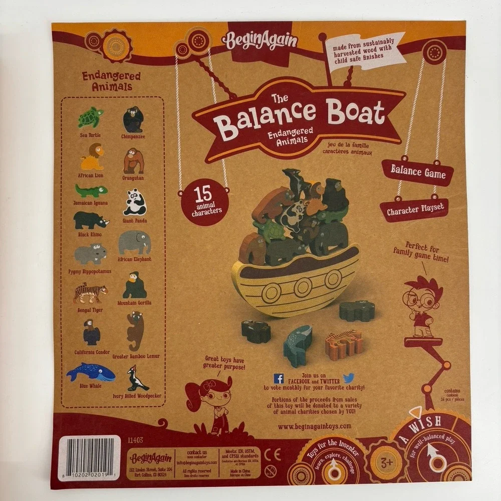 BeginAgain‎ Balance Boat Endangered Animals Game Wooden Motor Play 3+ Complete
